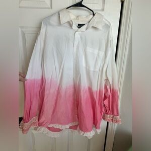 George Pink and White Ombre Shirt with Lace Cuffs